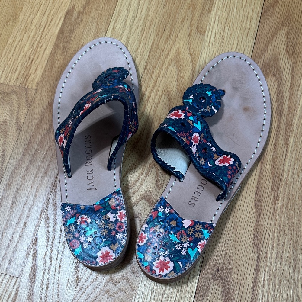 Jack Rogers Women's Sandals - Navy and Coral Floral